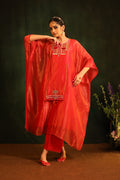 Red Chanderi Tissue Kaftan Set with Hand Embroidery