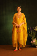 Mustard Yellow Chanderi Tissue Kaftan Set with Hand Embroidery