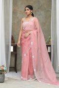 Nazm Rose Pink Organza Saree